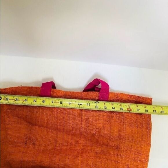 ADRIANA CARAS RAFFIA TOTE BAG -BEACH -VACATION BAG ORANGE OVERSIZED EUC - Picture 4 of 13